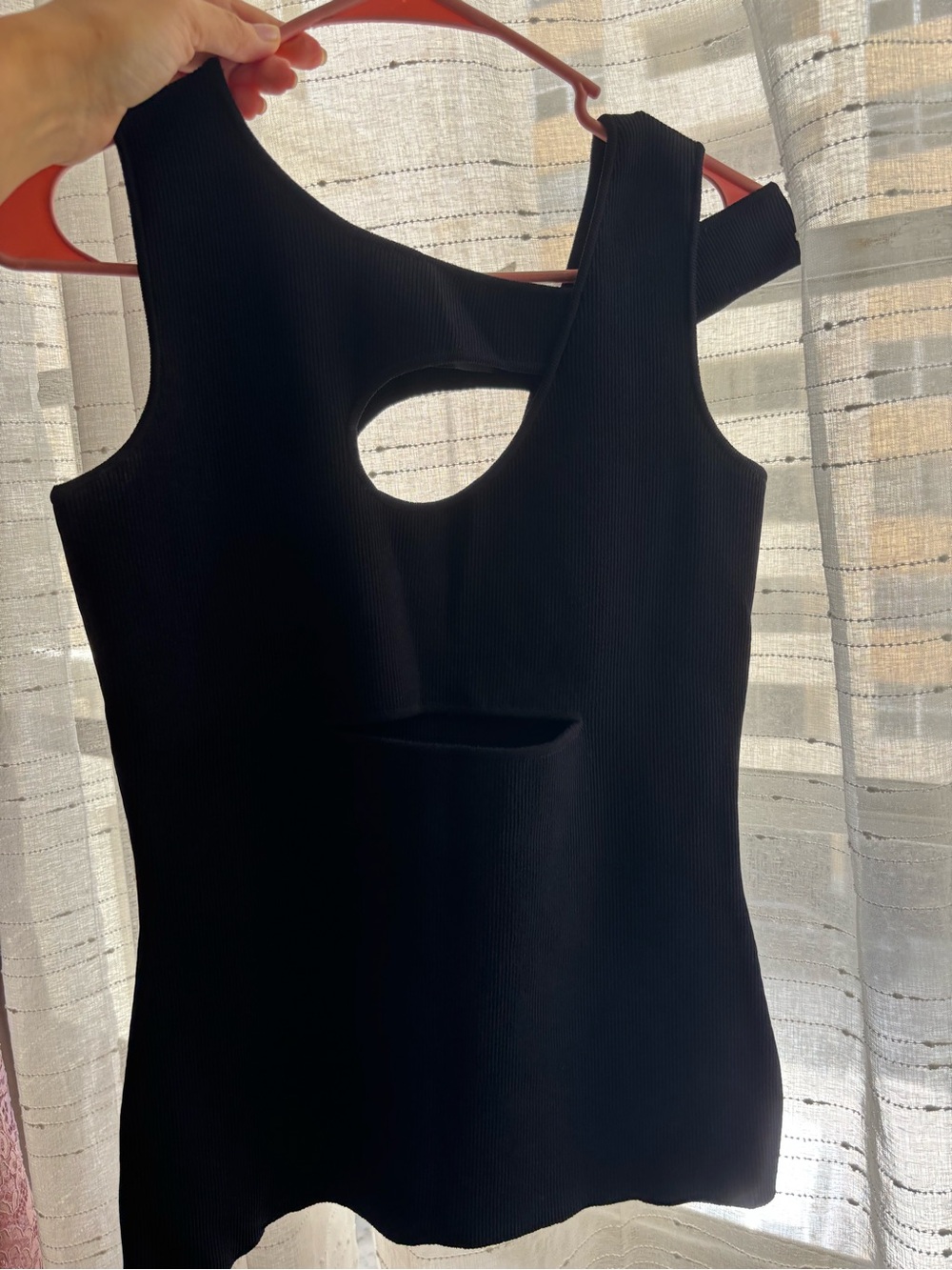 Les Hommes Black Ribbed Cutout Tank Top
